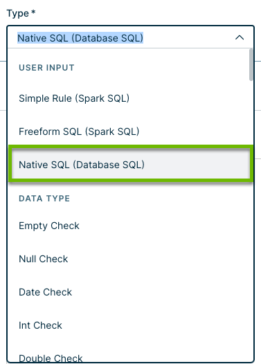 screenshot of native sql option