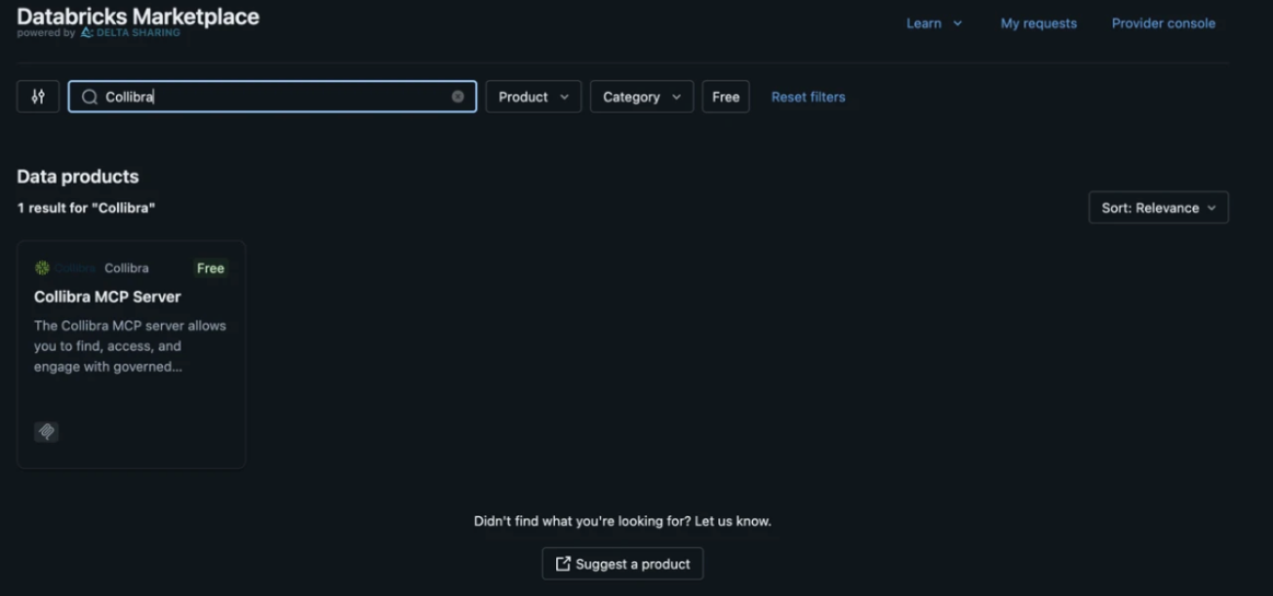 screenshot of databricks marketplace with Collibra MCP as a result