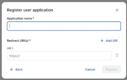 register user application window screenshot