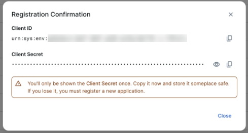 screenshot of registration confirmation dialog