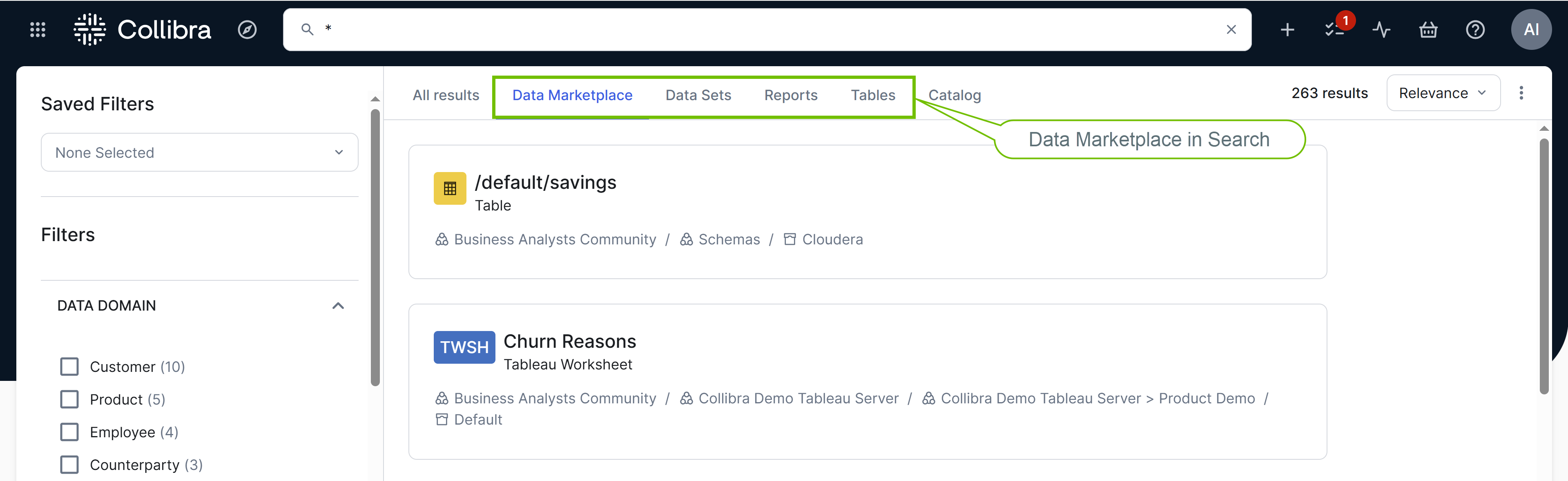 Search page with Data Marketplace experience Image of search page with Data Marketplace experience