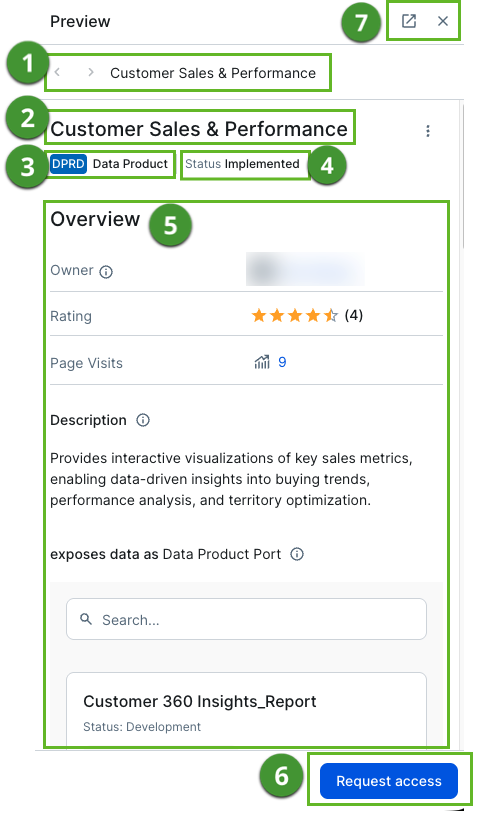Image of the asset preview side panel in Data Marketplace