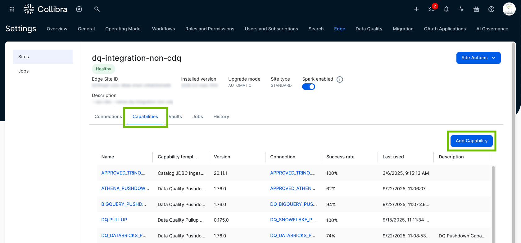 screenshot of the capabiities tab and add capability button