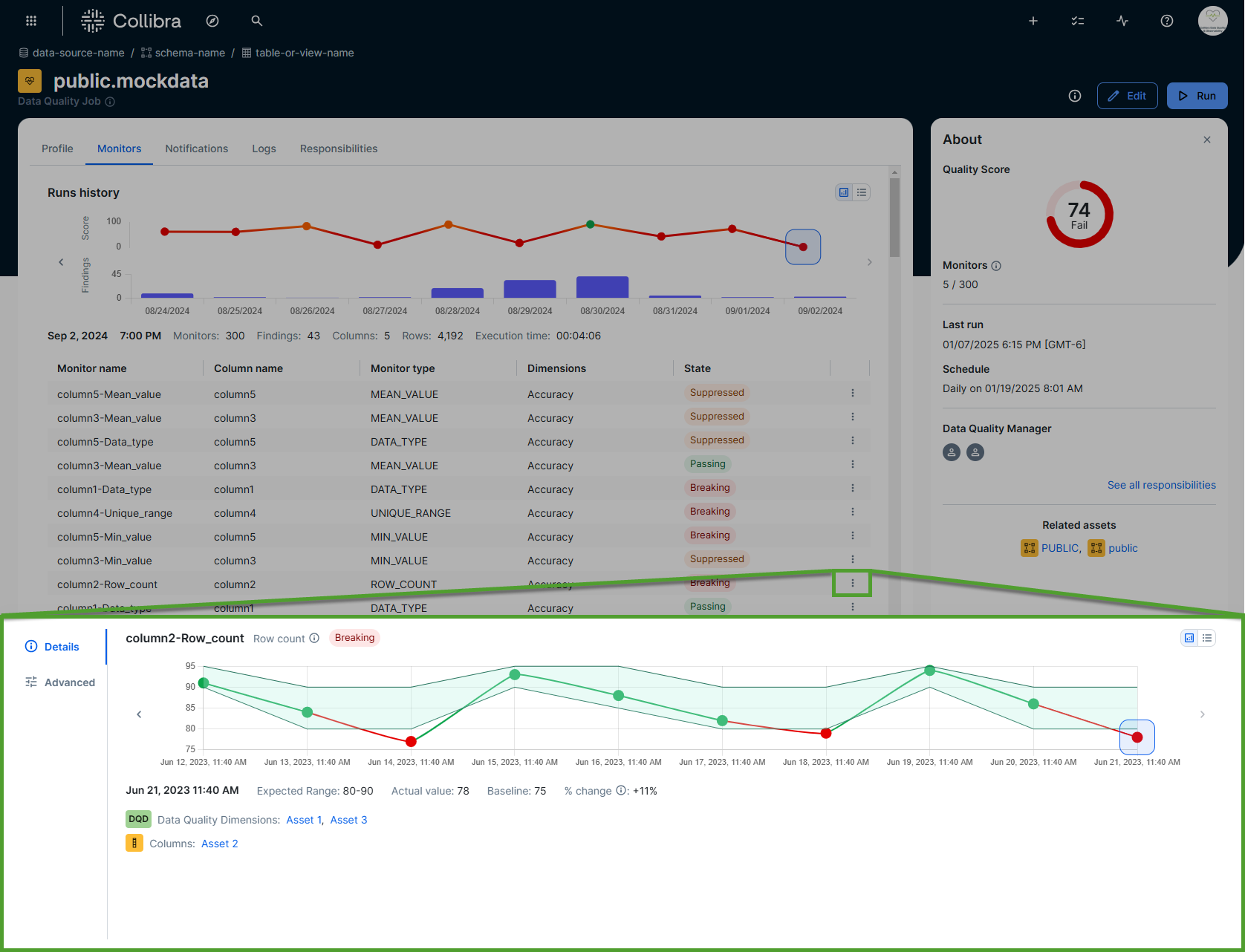screenshot of monitor details drawer