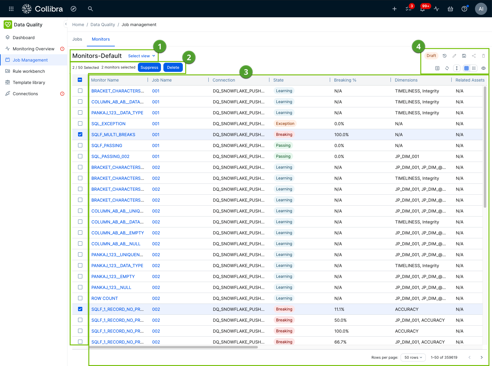 screenshot of monitors tab of job management page